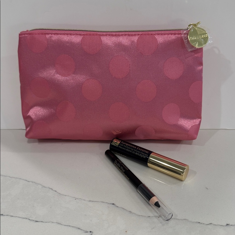 Estée Lauder Eye Makeup Bundle * Eyeliner, Mascara and Pink Polka Dot Bag NEW